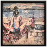 Wish You Were Here - Hand-Made Dimensional Art Collage, Under Glass, Encased on a Black Shadowbox Frame